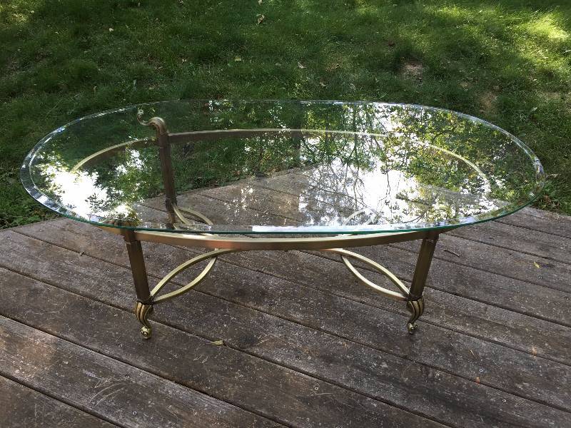 Gorgeous Ornate Mid Century Modern Antique Brass Oval Beveled Glass Coffee Table - Lovely Cabriole Legs