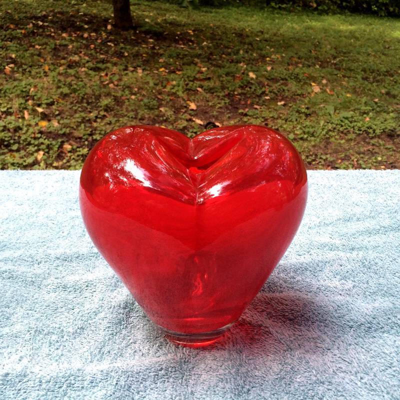 Large Studio Designer Art Glass Ruby Red Rose Heart Love Flower Vase 4lbs HEAVY