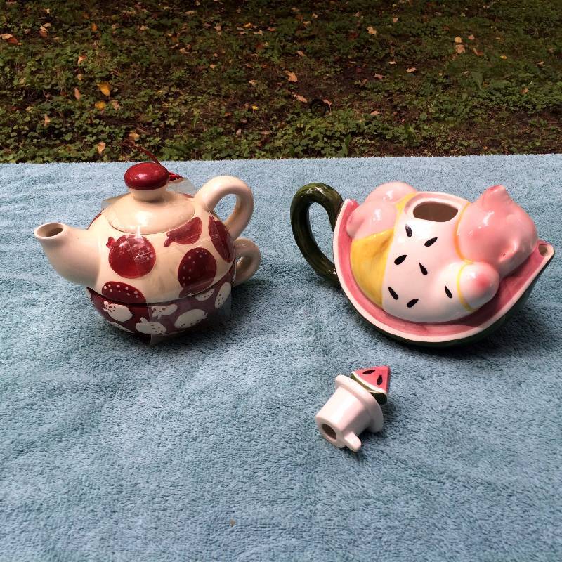 2 Fabulous Vintage Teapots Pig Watermelon TEAPOT BY CLAYART SAN FRANCISCO & NEW Design Studio MSRF Strawberry Teapot For One