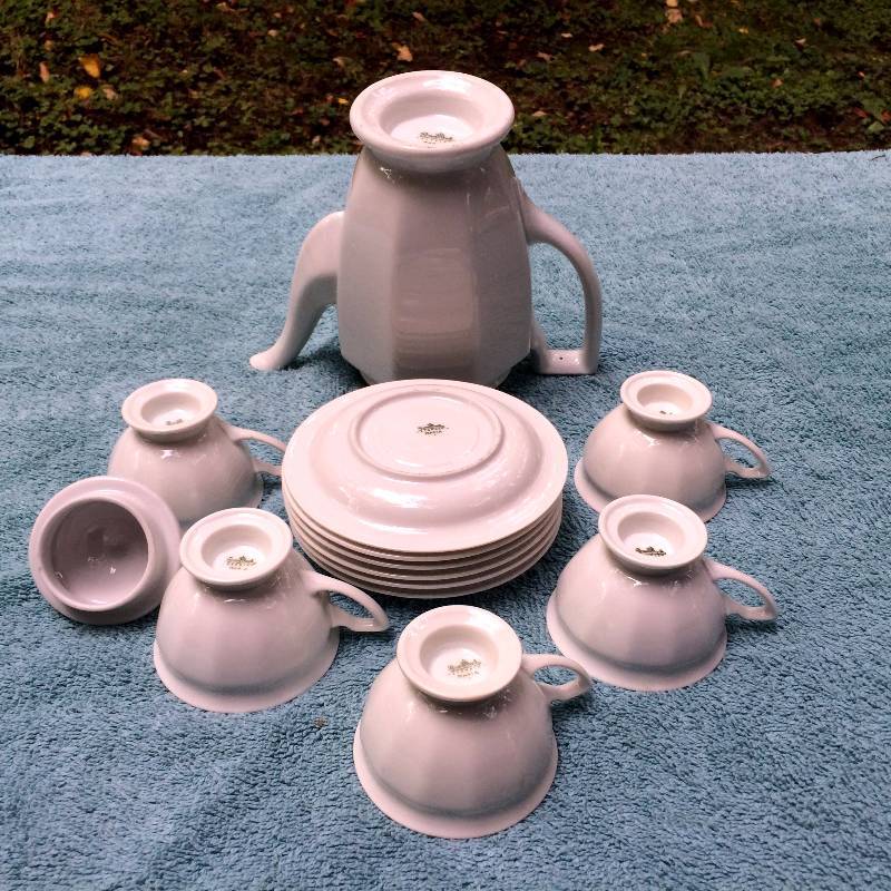 Vintage Rosenthal Germany China MARIA All White Coffee Pot with Lid & Footed Cups with Saucers