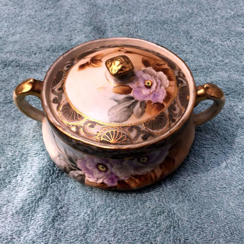 WOW Gorgeous & Superb Antique NIPPON Hand Painted Floral Cracker Biscuit Jar With Raised Gold - Please See Mark On Bottom