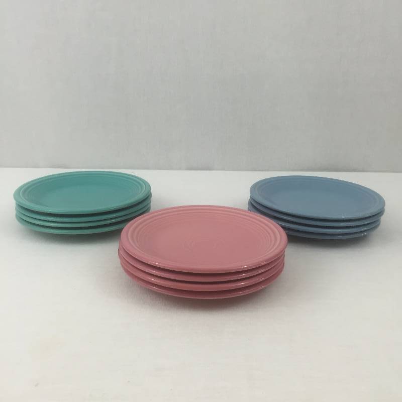 Vintage 12 Homer Laughlin Fiesta Fiestaware 7 14 Salad Plates - Periwinkle Blue - Rose - Turquoise - Nice Used Condition - No Chips