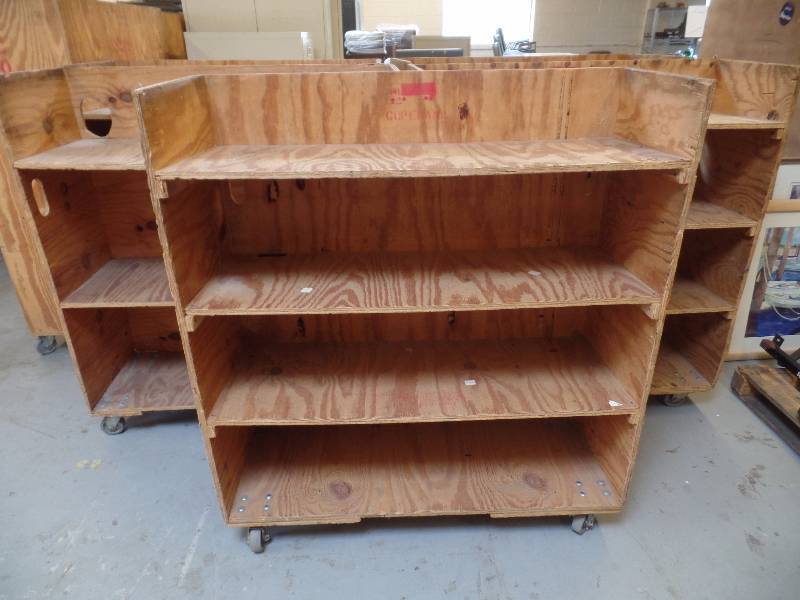 Abi 252 Commercial Office Equipment In Minneapolis Minnesota By 5 Wood Rolling Racks Three Of The Have 4 Shelves And Two 3 All Are About 48 Wide X 19 Deep 53 Tall