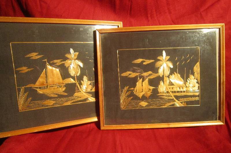 lot 299 image: Set of Handmade Pictures Might be bamboo pieces  Very unique