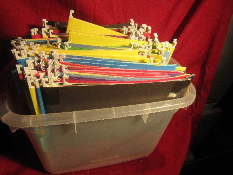 lot 342 image: Lot of File Cabinet Folders Multi Colored - Tote Not Included
