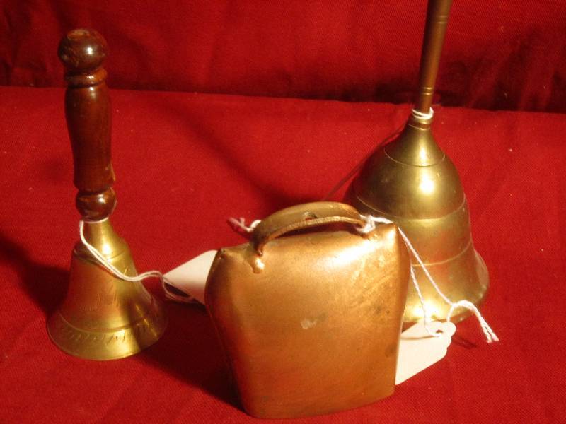 lot 356 image: 3 Bells - Cow Bell and 2 Brass Bells