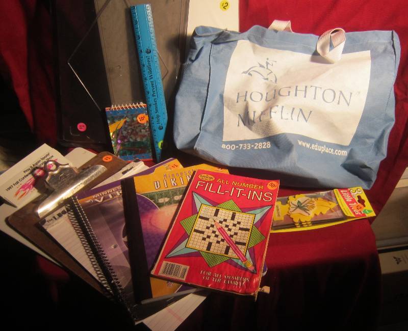 lot 388 image: Misc Lot - Bag, Ruler, Clip Boards, Spiral Note Pad, ETC