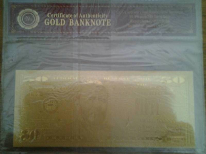 $50 Gold Bank Note With COA