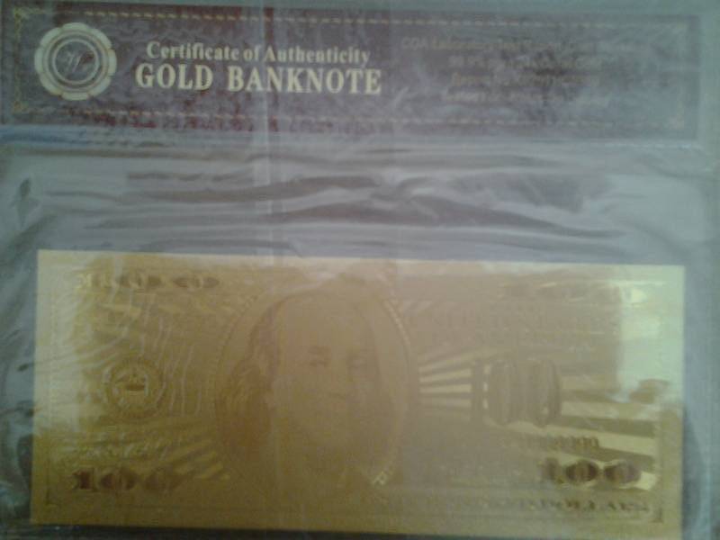 $100 Gold Bank Note With COA