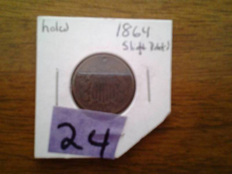 1864 2 Cent Piece Has Small Hole