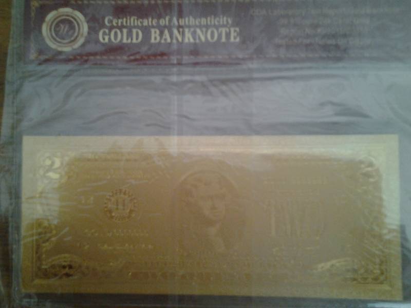 $2 Bank Note 24K With COA