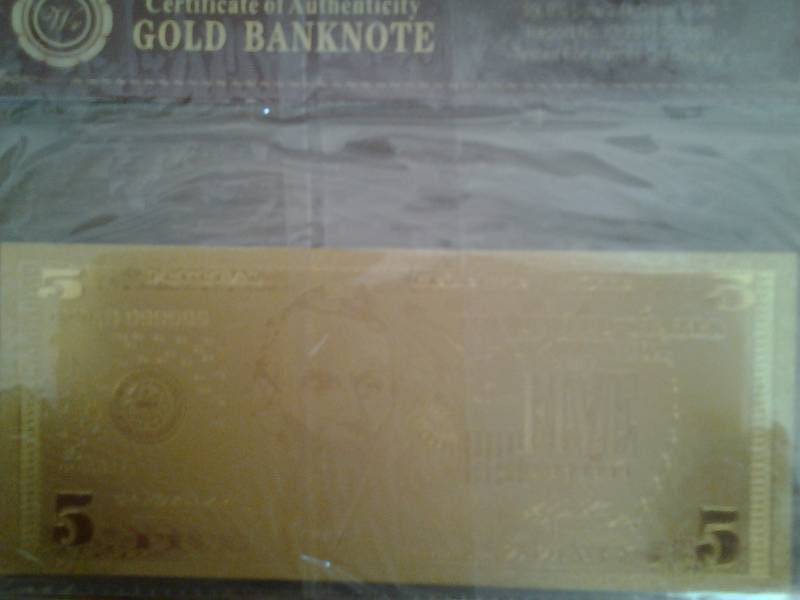 $5 Gold Bank Note With COA
