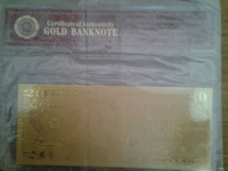 $20 Gold Bank Note With COA