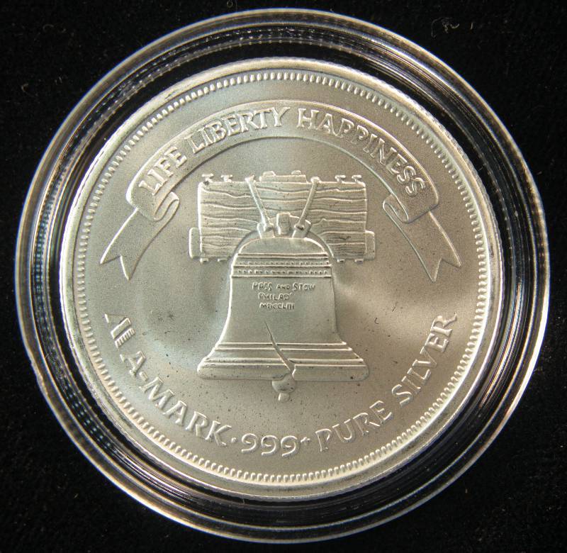1 TROY Oz. .999 FINE SILVER ROUND A-MARK LIBERTY IN AIRTITE CAPSULE