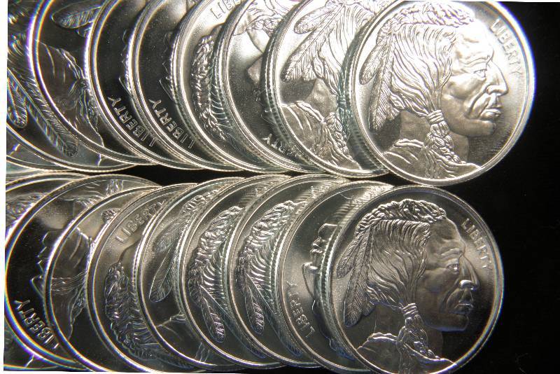 ROLL OF 20 - 1 TROY OZ .999 FINE SILVER INDIAN-BUFFALO ROUNDS