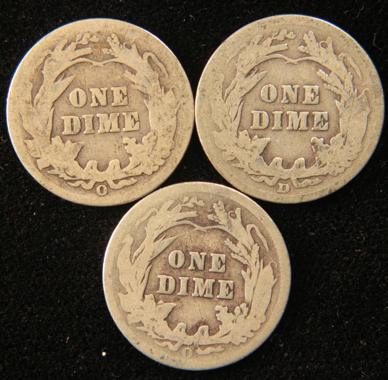 GROUP OF 3 SILVER BARBER DIMES AS PICTURED