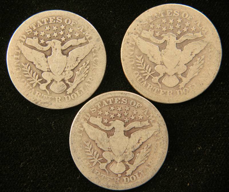 GROUP OF 3 SILVER BARBER QUARTERS AS PICTURED