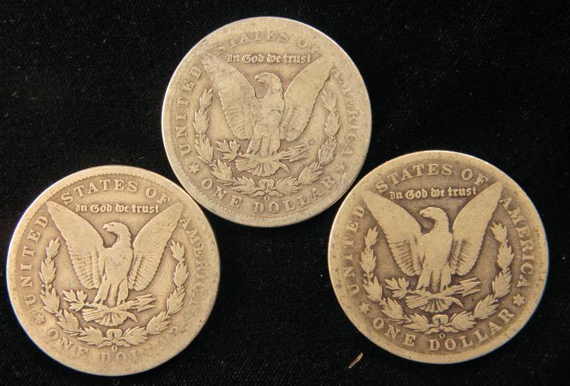 GROUP OF 3 MORGAN SILVER DOLLARS AS PICTURED