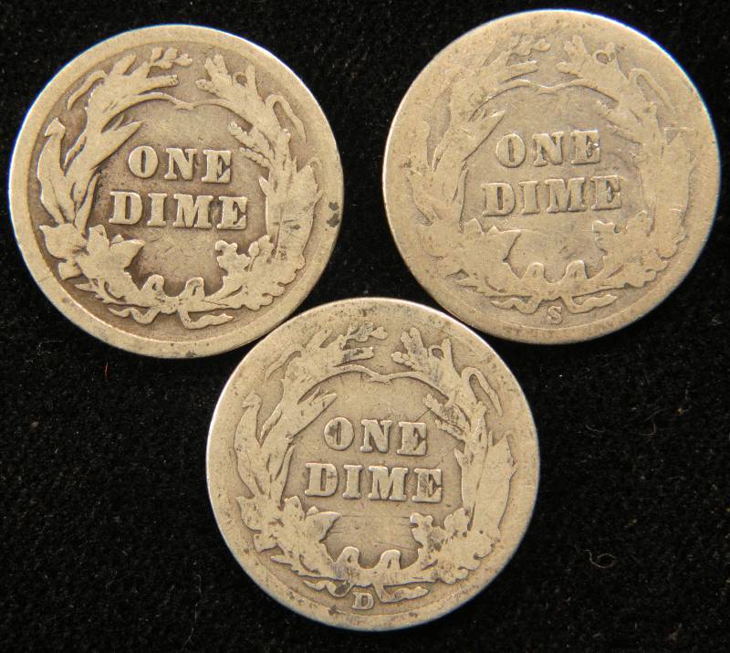 GROUP OF 3 SILVER BARBER DIMES AS PICTURED