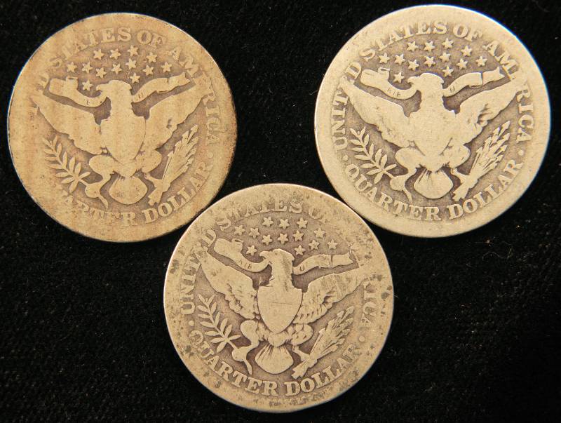 GROUP OF 3 SILVER BARBER QUARTERS AS PICTURED