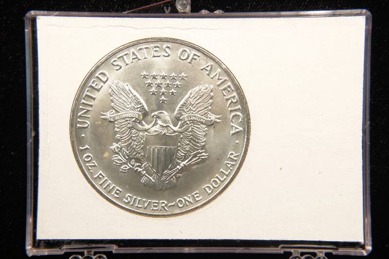 1991 US SILVER EAGLE 1 TROY OZ. .999 FINE SILVER DOLLAR IN PATRIOTIC CASE