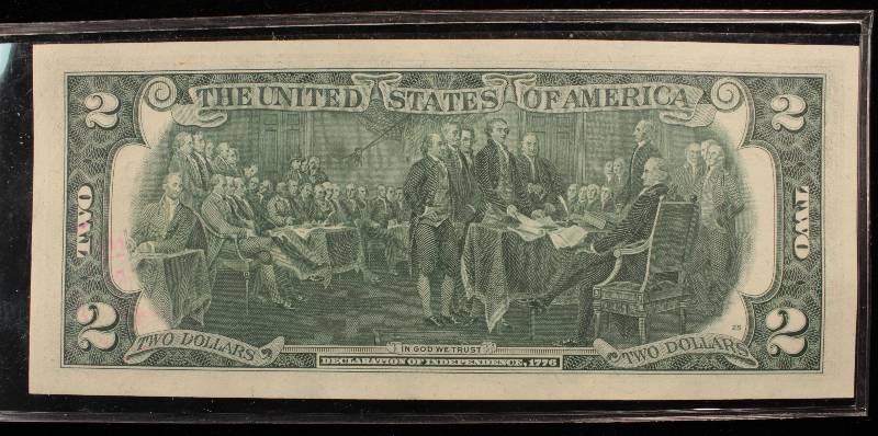 1976 US BICENTENNIAL $2 BILL WITH COMMERCIAL AVIATION STAMP