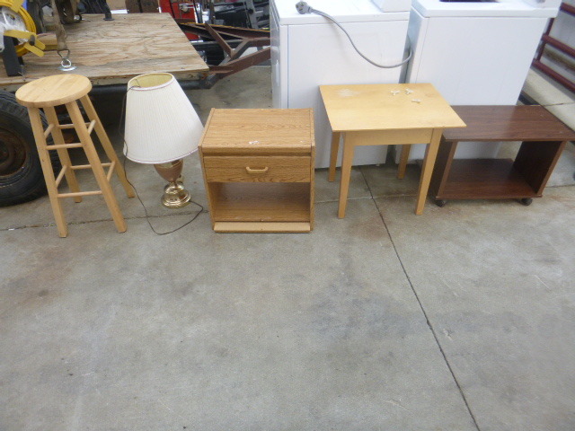 lot 38 image: TV Stand, Table Lamp, Stool, Printer Stand and Small Table