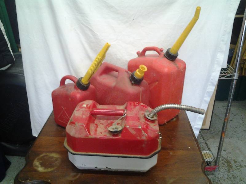 3-Plastic Gas Cans, 1-Metal