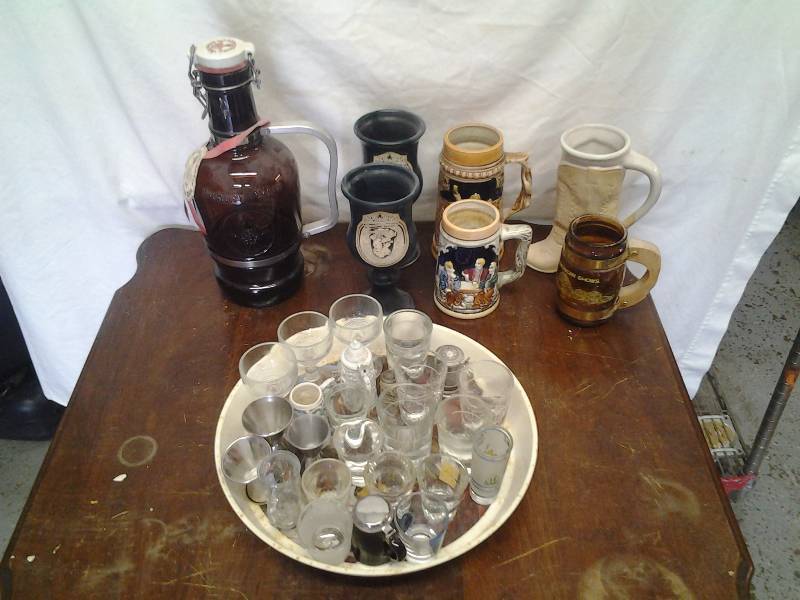 Tray, Shot Glasses, Beer Steins, Jug