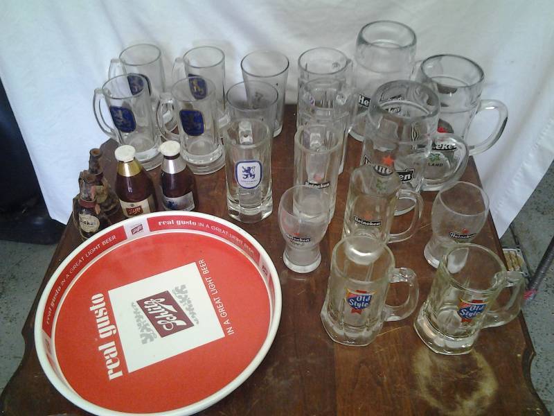 Beer Glasses, Mugs, Serving Tray (Schlitz, Old Style, Heineken, More)