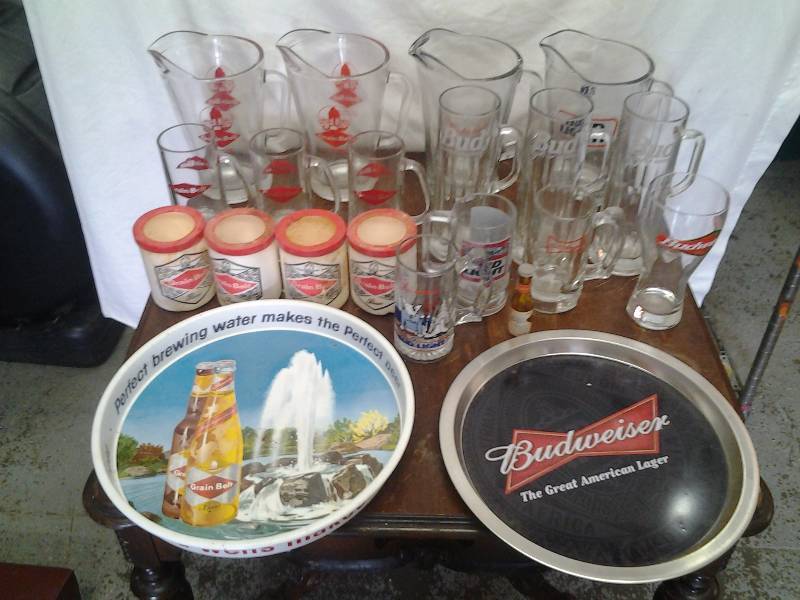 Budweiser & Grainbelt Trays, Pitchers, Mugs