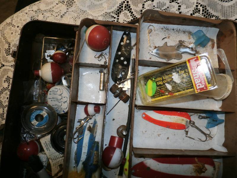 vintage fishing tackle box loaded.