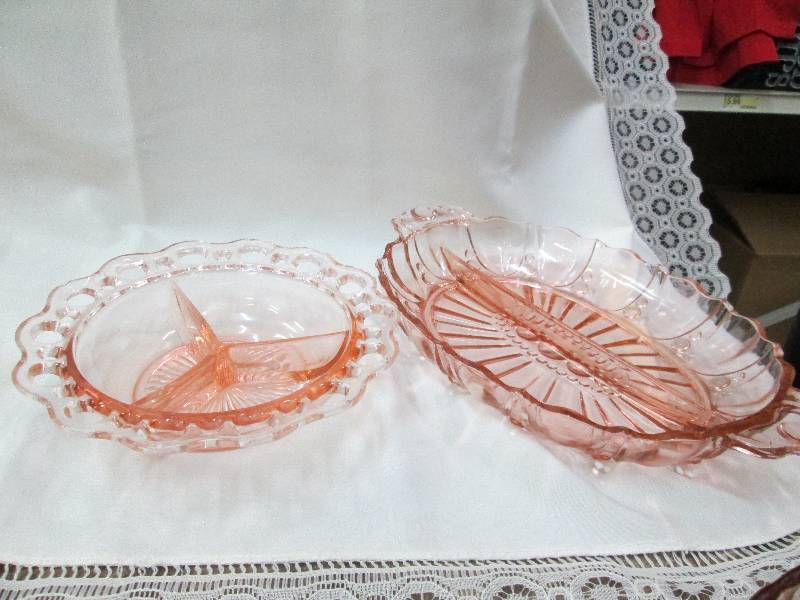 Pink glass serving dishes...
