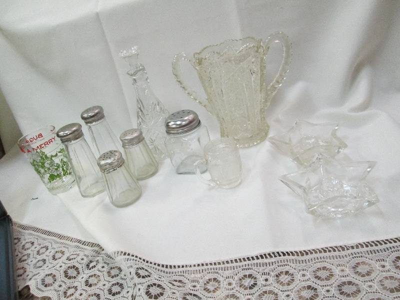 Glass vase, salt and pepper shakers...