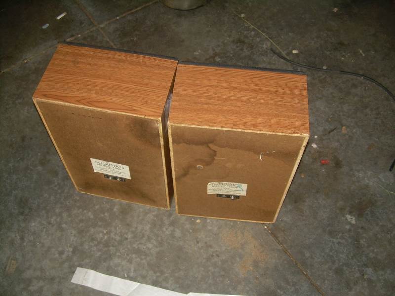 set of wood framed speakers