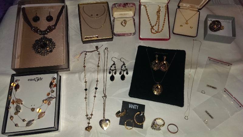 Variety of necklaces, bracelets, earrings, and rings. (Some with 14k and 24k gold)