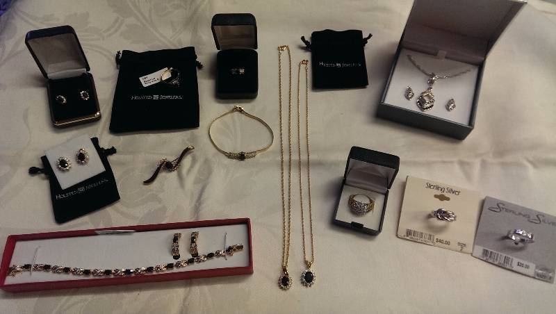 Variety of necklaces, bracelets, earrings, and ring sets. (Some sterling silver).