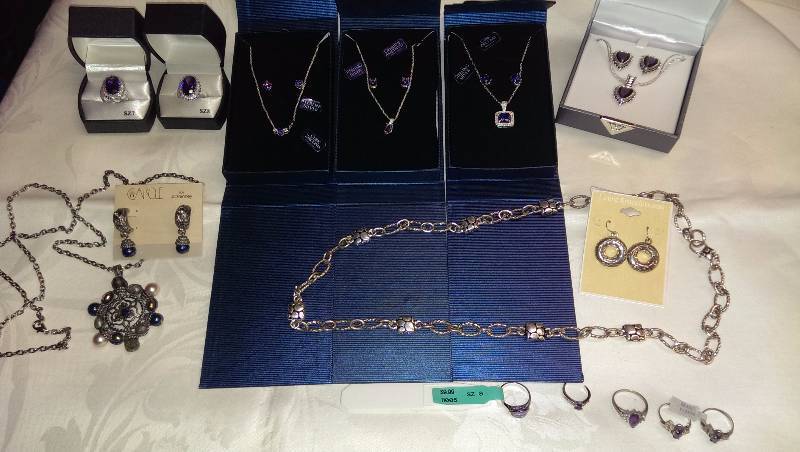 Variety of necklaces, earrings, and ring sets. (Some sterling silver).