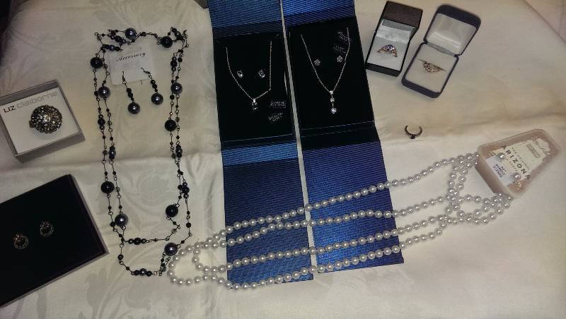 Variety of necklaces, earrings, and ring sets. (Some sterling silver).