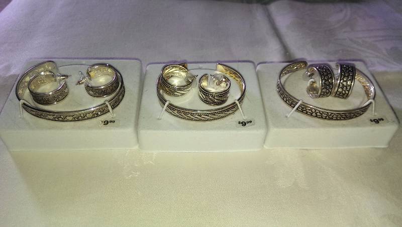 Three bracelet earring sets.