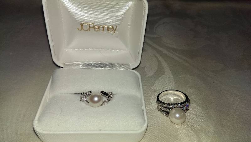Two rings with cubic zirconia and pearl accents