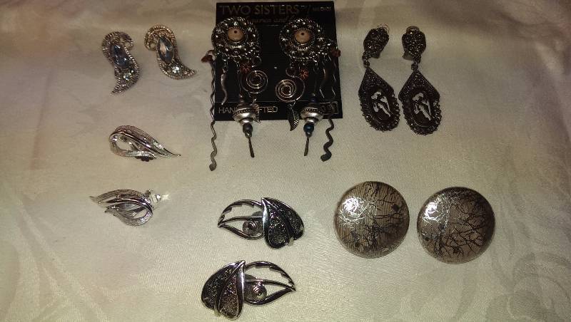 Variety of clip-on earrings (some sterling silver)