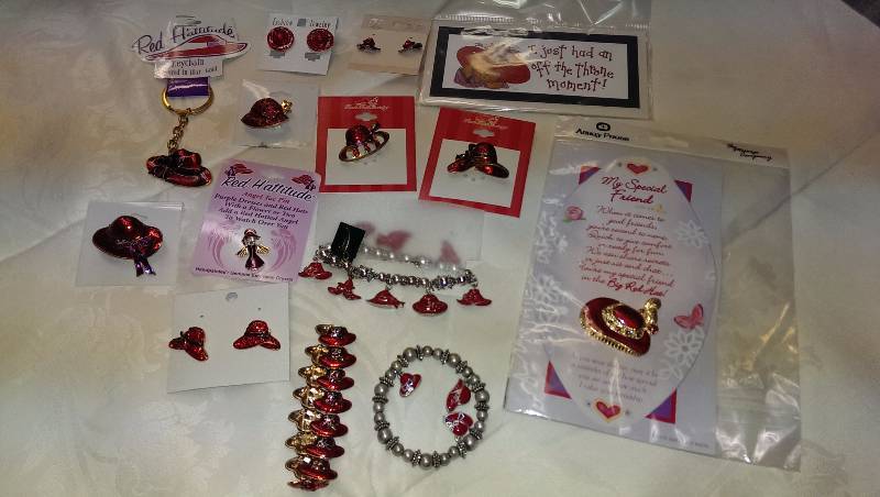 Variety of Red Hat Society jewelry