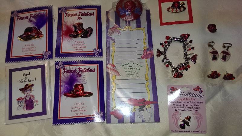 Variety of Red Hat Society jewelry