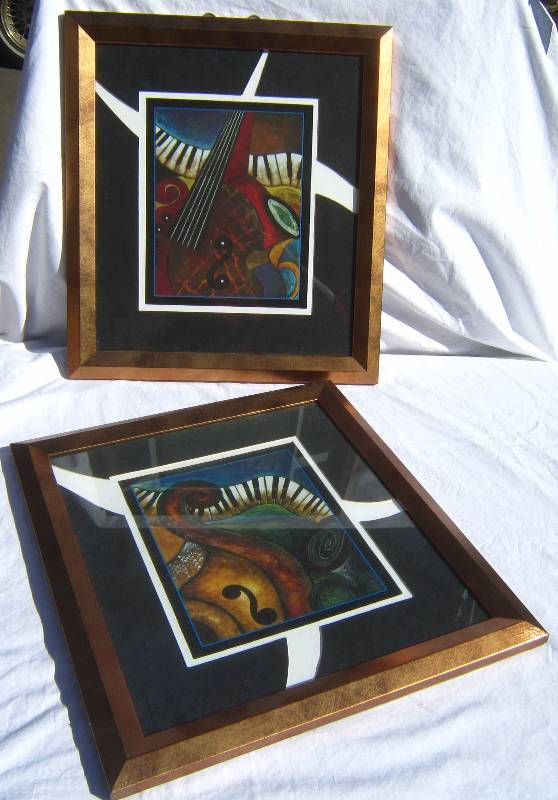 lot 656 image: Two Framed Abstract Music Prints