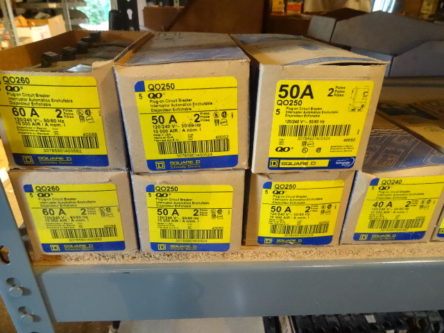 Shelf of Sq. D Circuit Breakers  Misc