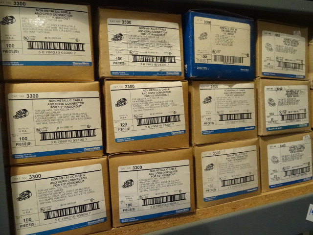 Shelf of T & B Romex Connectors