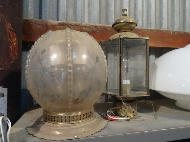 Shelf of Misc Old Fixtures & Shade