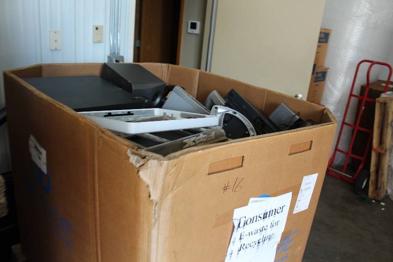lot 16 image: Gaylord Box Lot of Used Electronics Including Subwoofer, CD Player, DVD Player, And More 532lbs Total Weight.