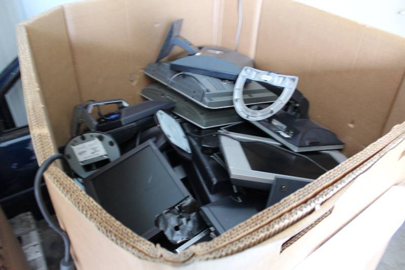 lot 12 image: Gaylord Box Lot of Used Electronics Including LCD Flatscreen Monitors wCords, And More 410lbs Total Weight.